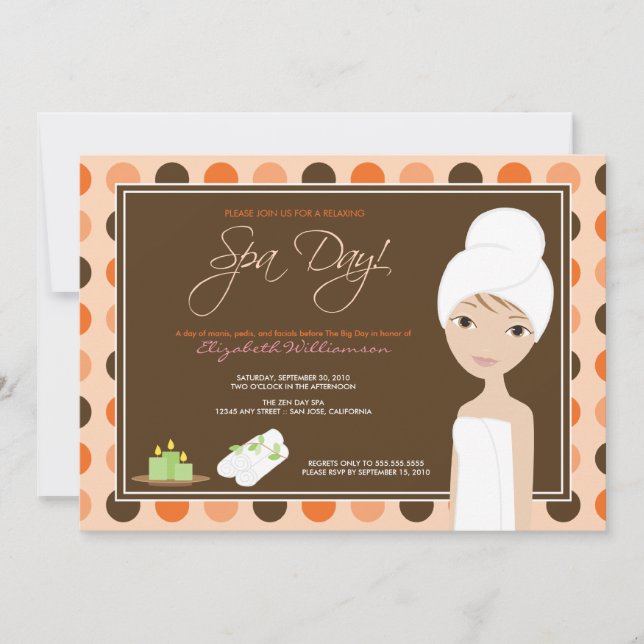 Spa Fête de l'mariée Pokka-dots Invitation (orange (Devant)