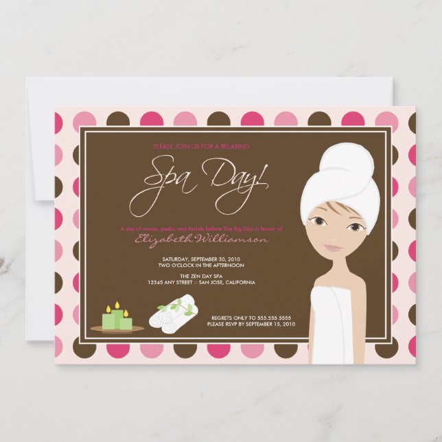 Spa Fête de l'mariée Pokka-dots Invitation (rose) (Devant)