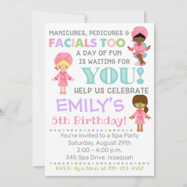 Spa Invitation Anniversaire Fille Spa (Devant)