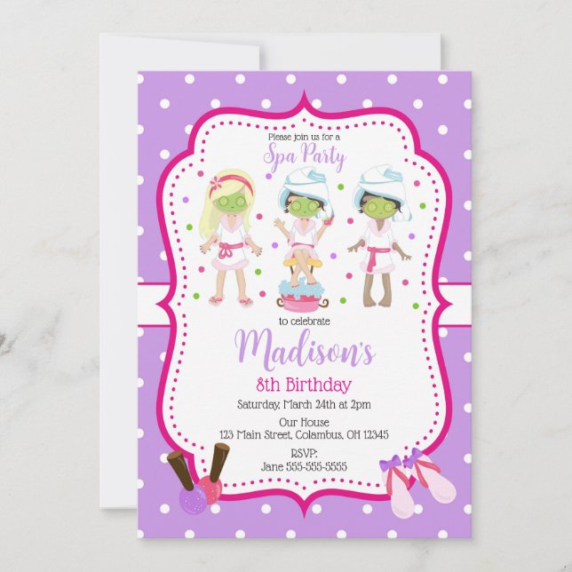 Spa Makeup Birthday Party Invitation (Devant)