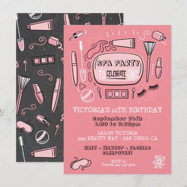 Spa Maquillage Anniversaire Fête Invitation (Devant / Derrière)