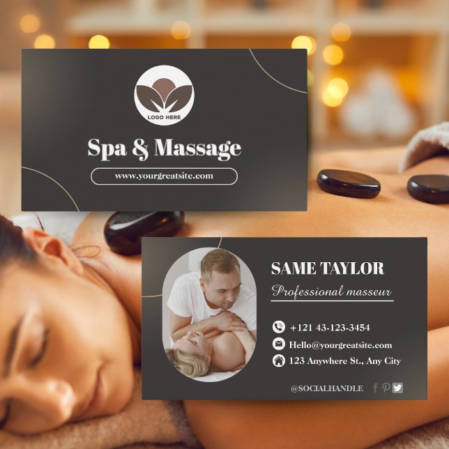 Spa moderne Brown et Carte de visite de massage (Brown Modern Spa & Massage Business Card)