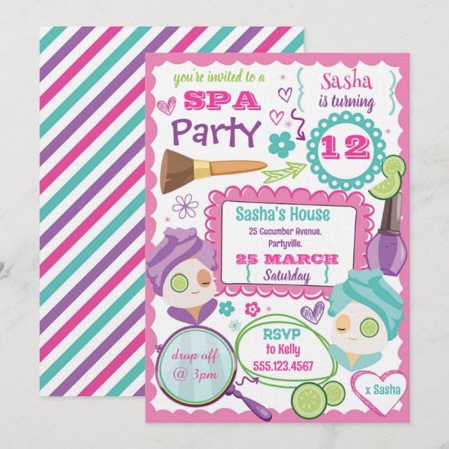 Spa Party Birthday Invitation (Devant / Derrière)