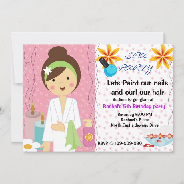 Spa Party filles invitation anniversaire (Devant)