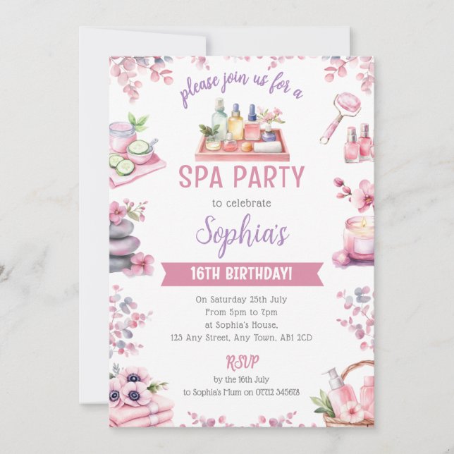 Spa Party Invitation - Cherry Blossom Pamper Party (Devant)