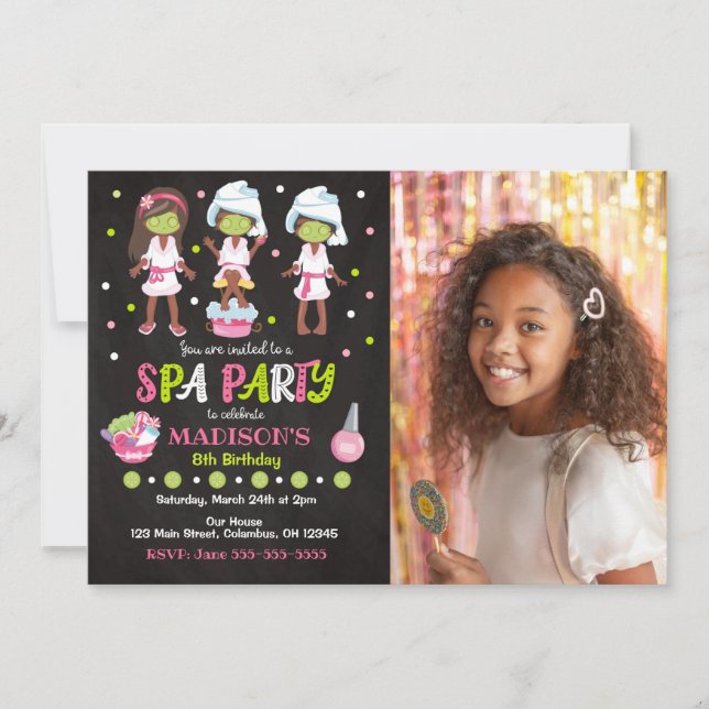 Spa Party Photo Birthday Invitation (Devant)
