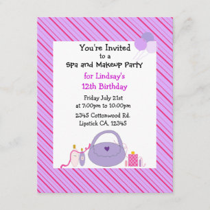 Spa rayé et maquillage Invitation d'anniversaire