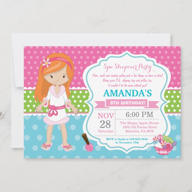 Spa Sleepover Stwood Anniversaire Fête Invitation (Devant)