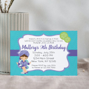 Spa violet Invitation d'anniversaire, brune