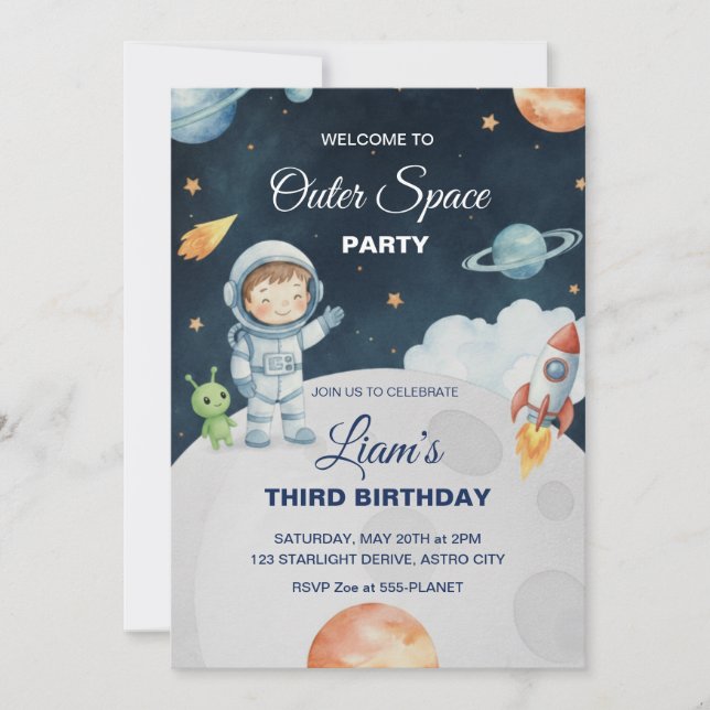 Space Adventure Astronaut Birthday Invitation (Devant)