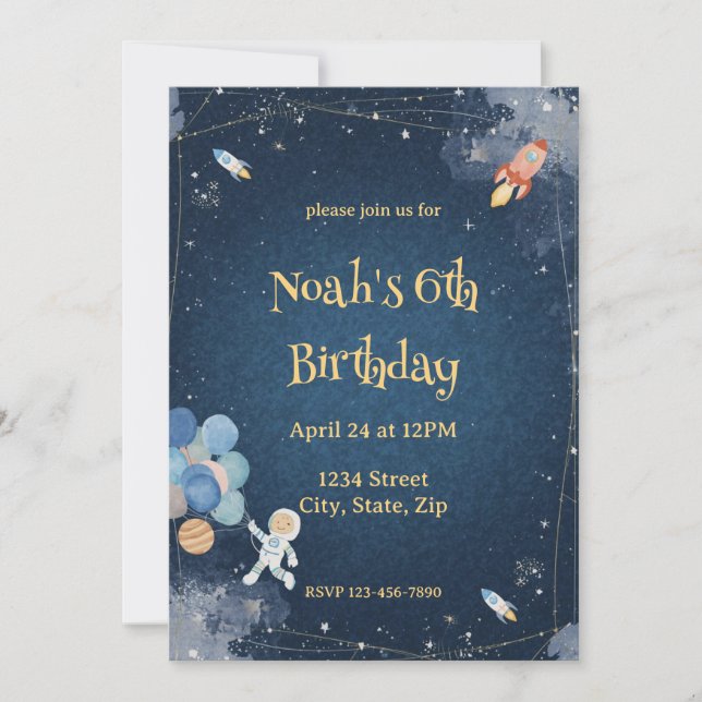  Space Adventure Birthday Invitation | Watercolor (Devant)