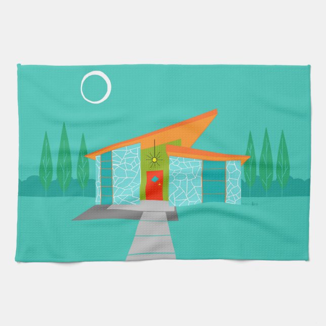 Space Age Cartoon House Serviette de cuisine (Horizontal)