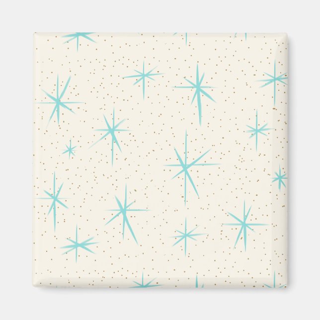 Space Age Turquoise Starburst Carré Magnet (Devant)