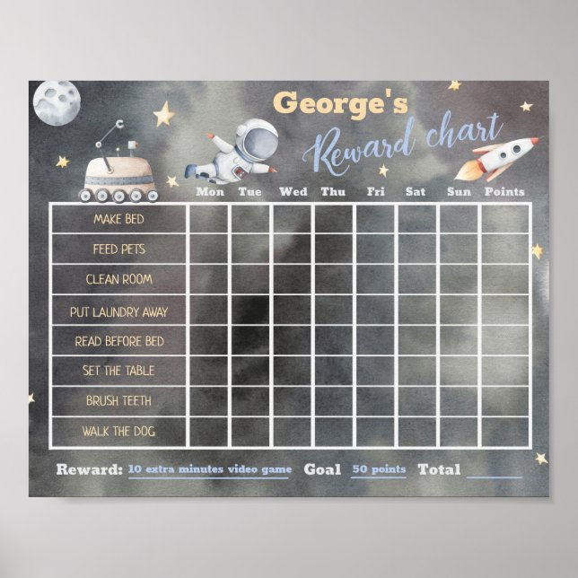 Space Astronaut Reward Chore Chart Poster (Devant)
