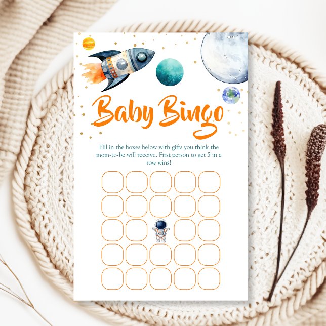 Space Baby Shower Bingo Game Card Rocket Ship  (Créateur téléchargé)
