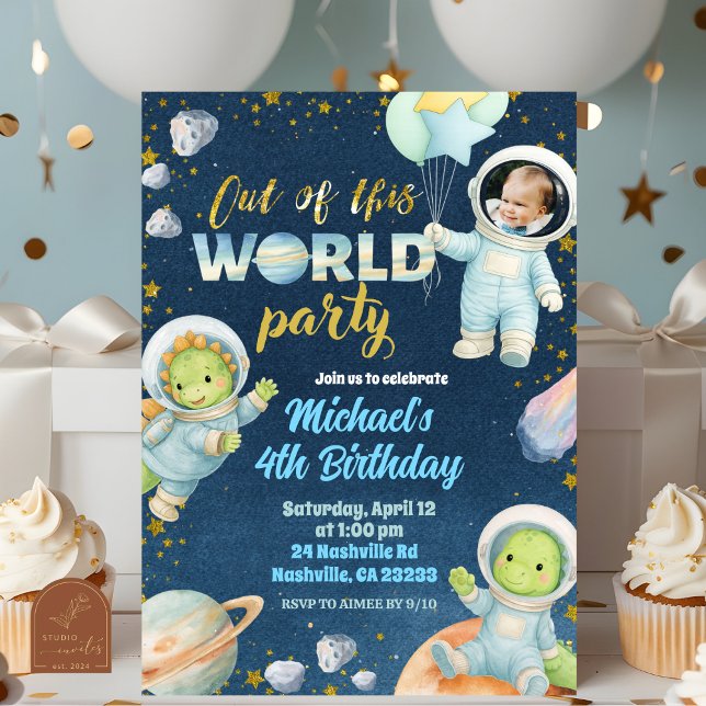Space Dinosaur Birthday Invitation with photo (Créateur téléchargé)