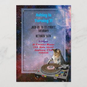 Space Dj Cat Funny Invitation