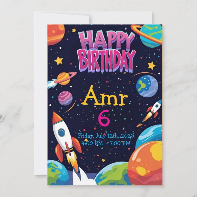 Space Explorer Invitation d'anniversaire pour les  (Devant)