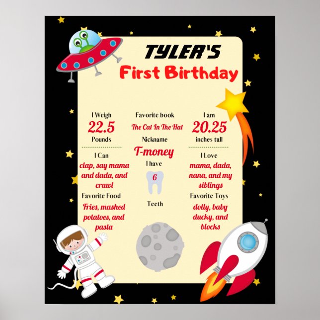 Space Party 1er Anniversaire Poster (Devant)