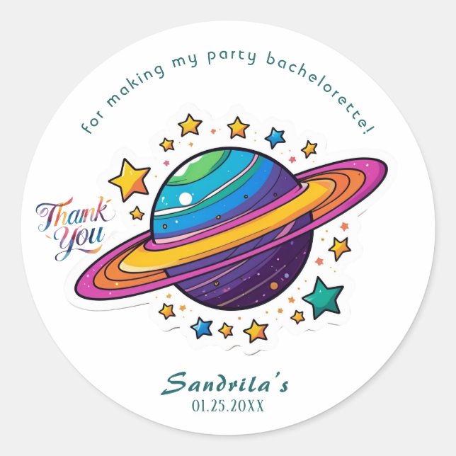 Space Planet Birthday Party Classic Round Sticker (Devant)