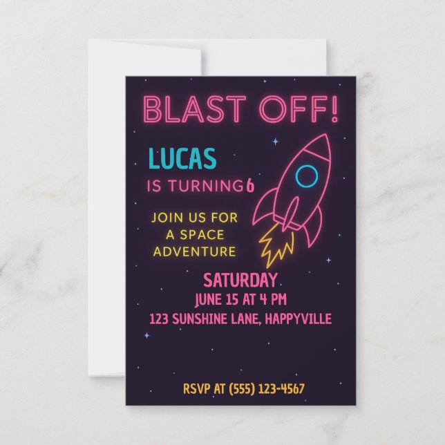 Space Rocket Anniversaire Invitation pour enfants (Devant)