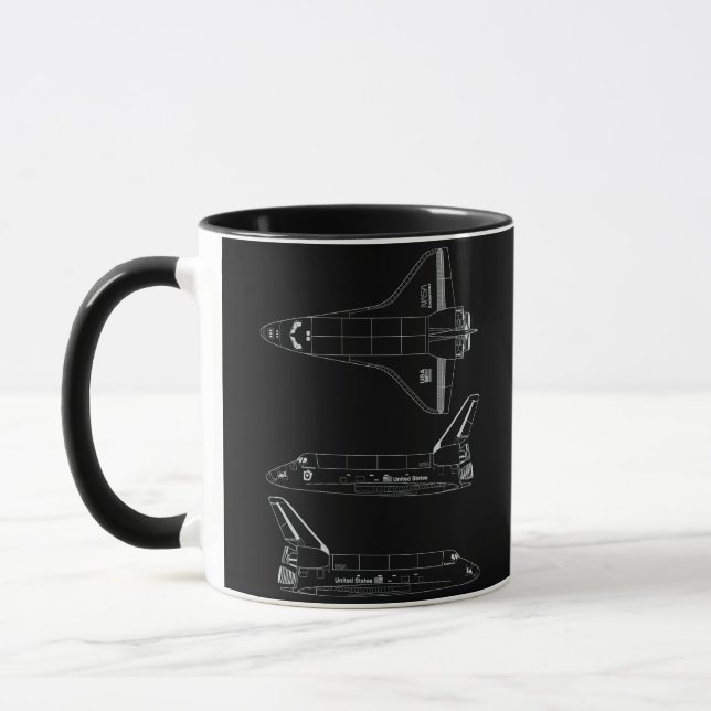 Space Shuttle Endeavor All Black Blueprint Mug (Gauche)