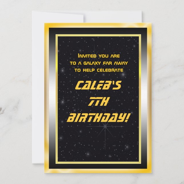 Space Stars Gold Black Galaxy Invitations (Devant)