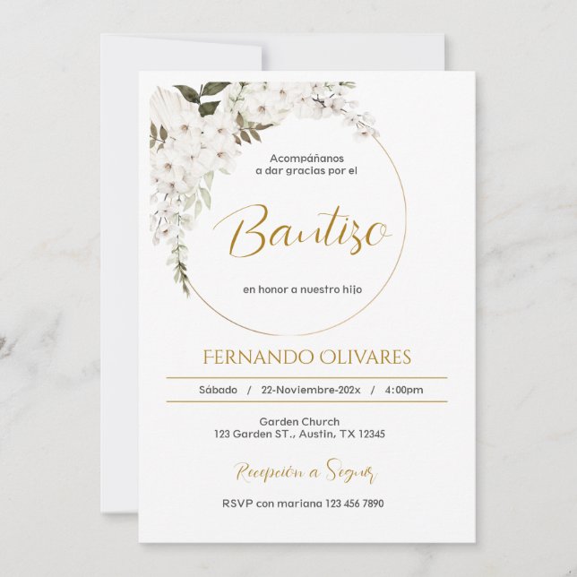 Spanish Boho Baptism Floral invitation (Devant)