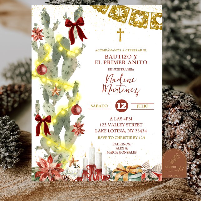 Spanish Cactus Christmas Baptism Invitation (Créateur téléchargé)