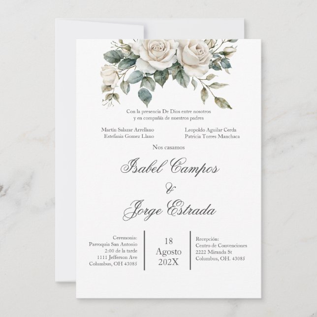 Spanish Greenery Wedding Invitation (Devant)