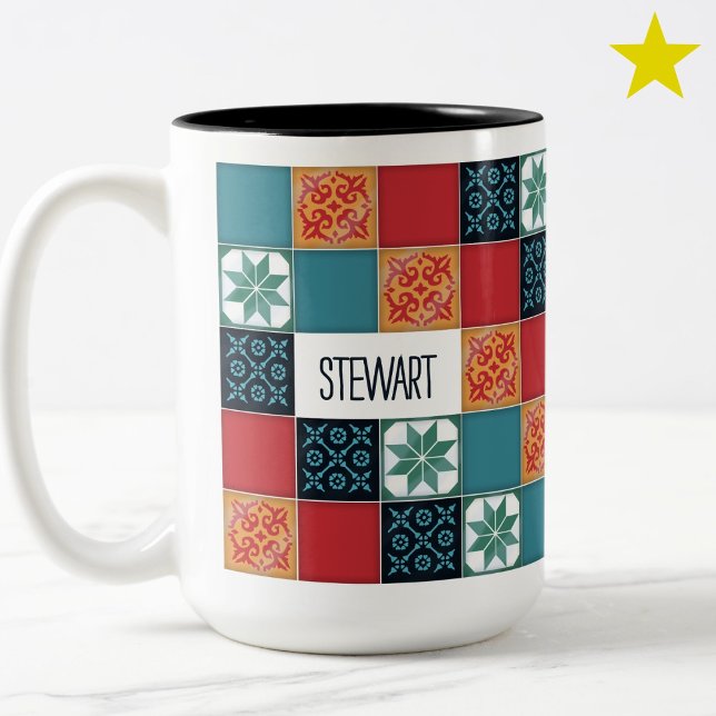 Spanish Portuguese Azulejos Tiles Custom Name Mug (Créateur téléchargé)
