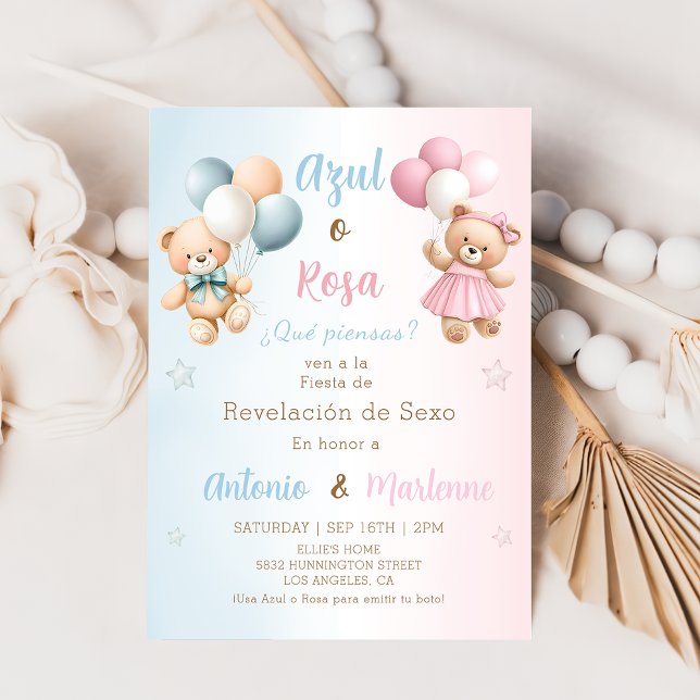 Spanish Teddy Bear Gender Reveal Invitation (Créateur téléchargé)