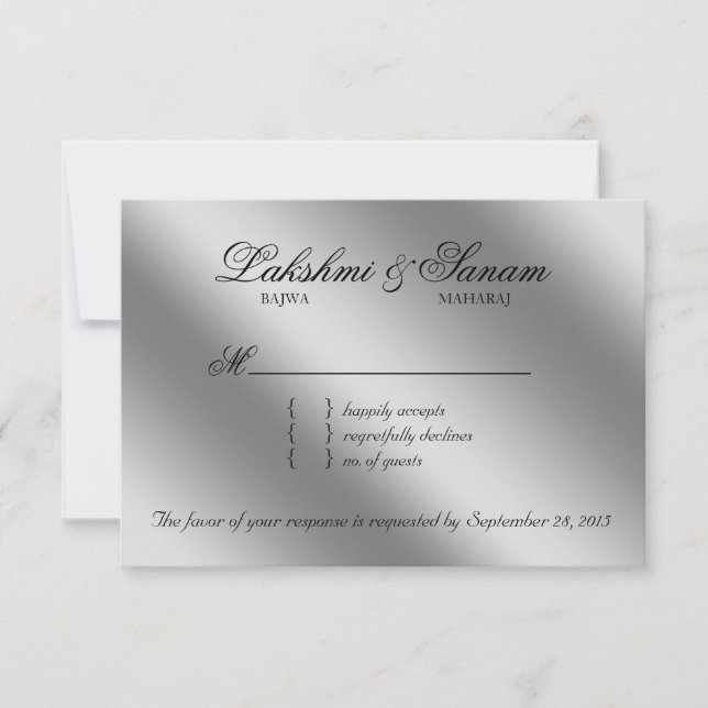 Sparkie de réponse du Mariage Xmas Damask RSVP (Devant)