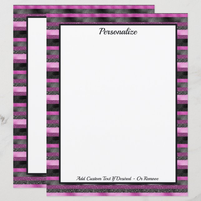 Sparkle Chic Rose Noir Paillettes Rayure Personnal (Devant / Derrière)