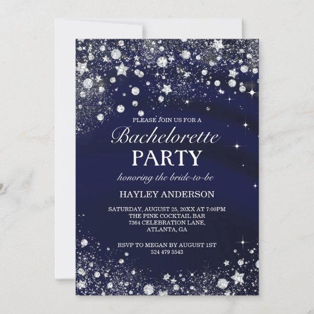 Sparkle Diamond Blue Bachelorette Invitation (Devant)