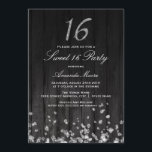 Sparkle Diamond noir argent Sweet 16 Invitation<br><div class="desc">Elégante conception rustique de bois avec diamants et parties scintillant en chute étincelante 16. Plus de couleurs disponibles dans la boutique Little Bayleigh !</div>