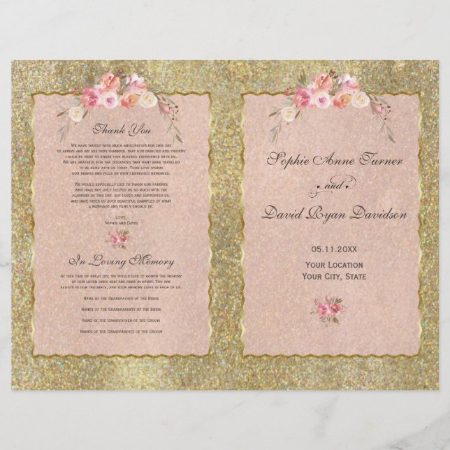 Sparkle Gold Parties scintillant Blush Floral Wedd (Devant)
