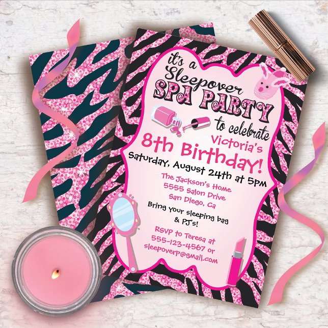 Sparkle Slepover Spa Invitations de fête d'anniver (Créateur téléchargé)