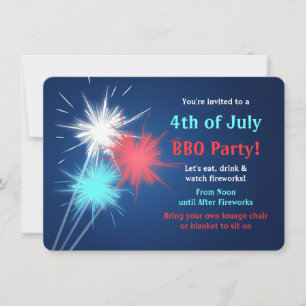 Sparklers 4 juillet BBQ Party Invitations