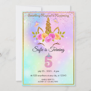 Sparkles Magique Unicorn 5e invitation anniversair