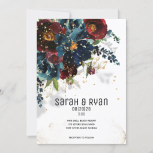 Sparkling Burgundy Navy Faire-part de mariage