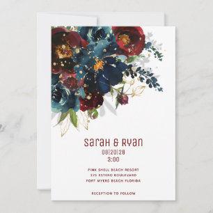 Sparkling Burgundy Navy Faire-part de mariage
