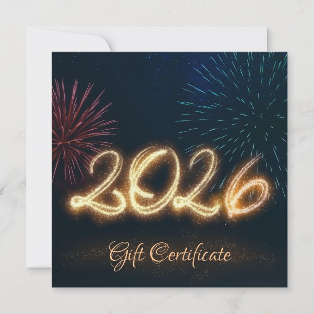 Sparkling Happy New Year Fireworks 2026 Gift Card (Devant)