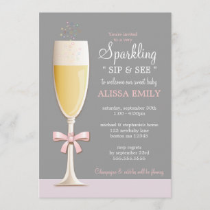 Sparkling New Baby Girl Sip and See Invitation