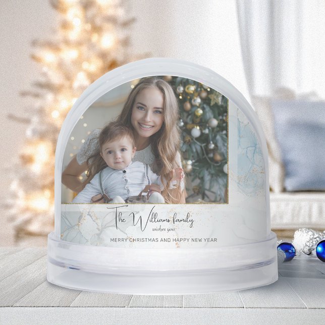 Sparkly Blue & Gold Marble Photo Snow Globe (Créateur téléchargé)