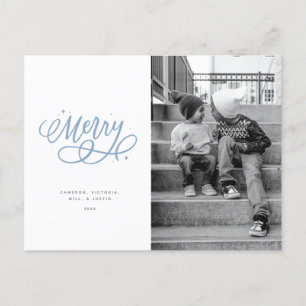 Sparkly Bubbly Script Merry Holiday Photo Carte po