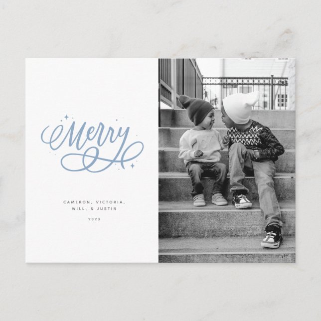 Sparkly Bubbly Script Merry Holiday Photo Carte po (Devant)