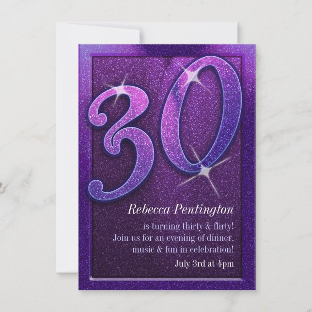 Sparkly Purple 30 et Flirty Invitations d'annivers (Devant)