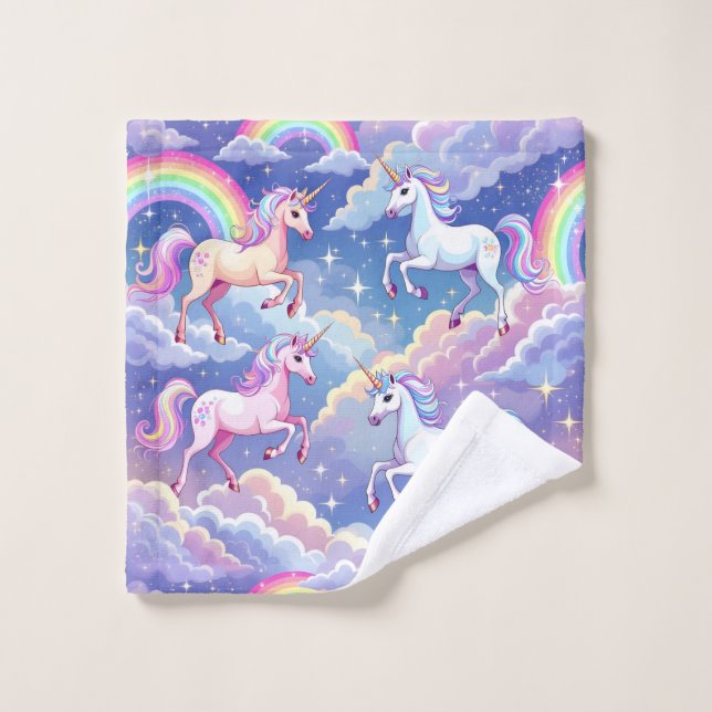 Sparkly rainbow and unicorns on clouds (Gant de toilette)