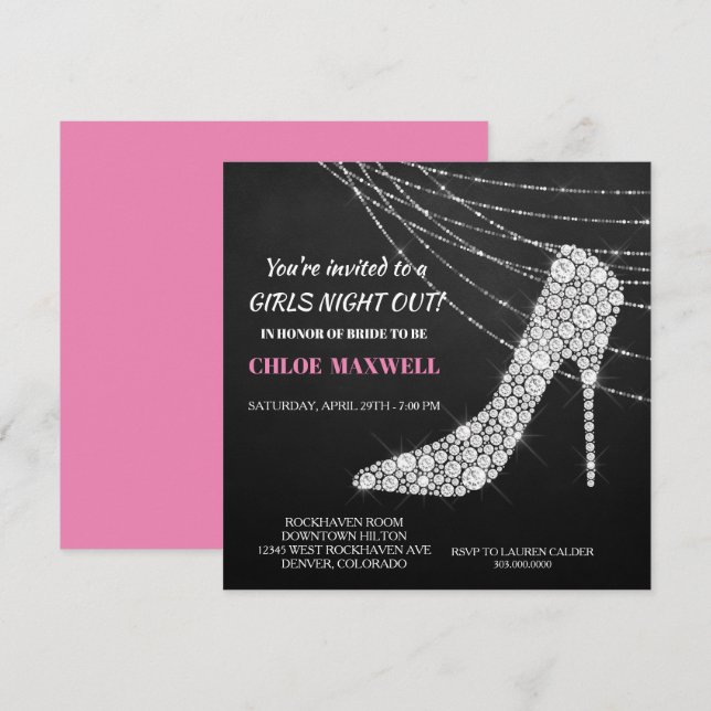 Sparkly Stilleto Bachelorette Party Invitation (Devant / Derrière)